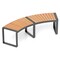 Yellow Patio Wooden Curved Bench with Slatted Seat and Black Metal Legs Perfect for Outdoor
